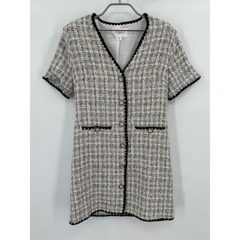 Pomander Place by Tuckernuck White Tweed Josephine Dress sz XS Short Sleeve Mini